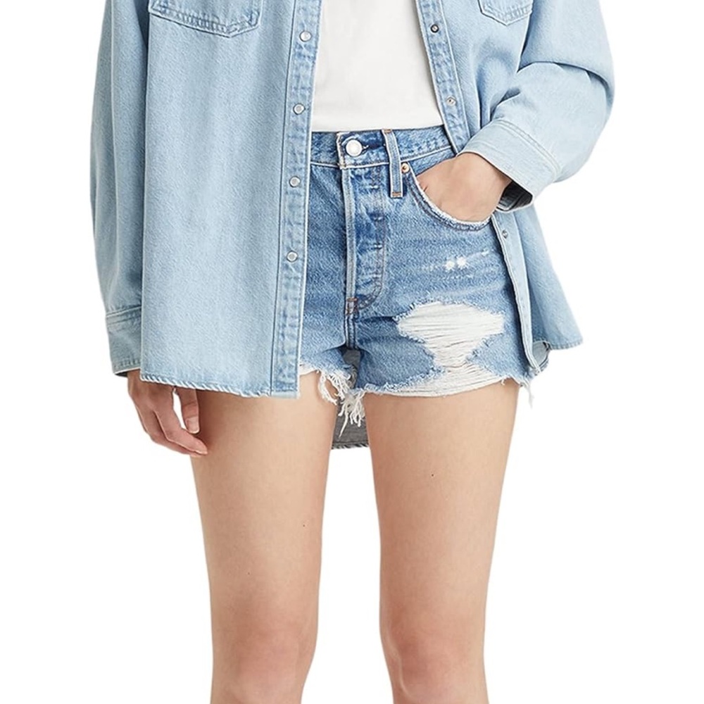 Levi's 501 shorts-medium indigo destructed